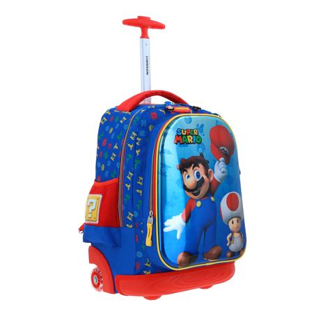 Mb Mochila Grande Con Ruedas Mario Bros Azul