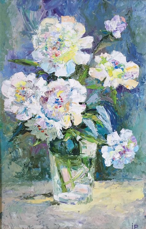 White peonies Painting by Roman Ivanyshyn - Jose Art Gallery