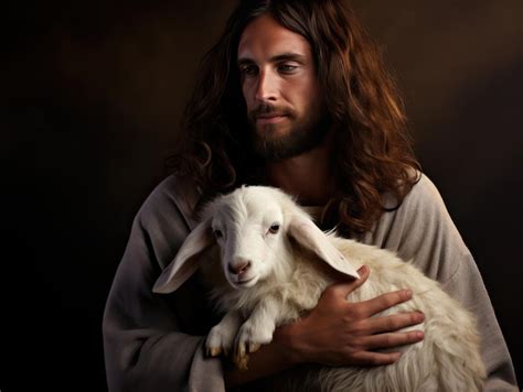 Premium Ai Image Beautiful Jesus Christ Of Nazareth Holding A Lamb