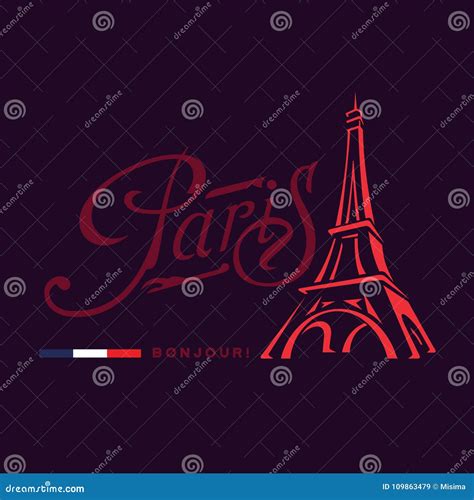 Vector Image Of The Eiffel Tower Calligraphic Writing Of Paris Stock