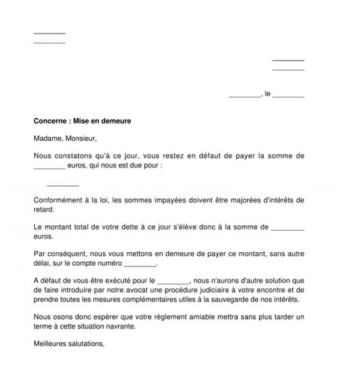 Modele De Lettre De Mise En Demeure Pour Non Paiement De Facture