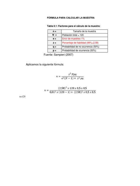 Fórmula Para Calcular La Muestra Pdf