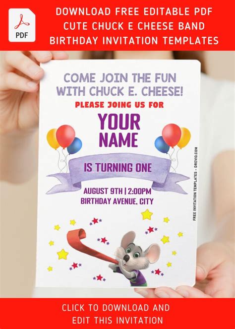 Free Editable Pdf Lovely Cute Chuck E Cheeses Band Birthday