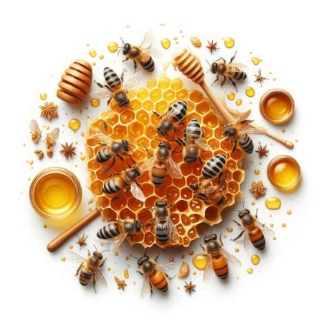 Premium Ai Image Bees On Honeycombs With Honey On White Background Ai