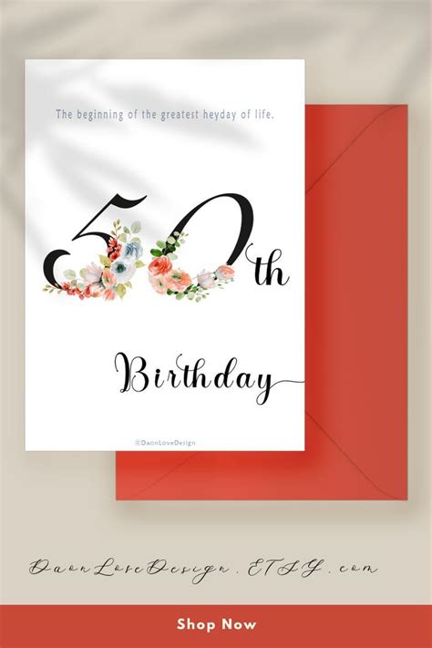 Printable Happy 50th Birthday Card Watercolor Floral Etsy 50th