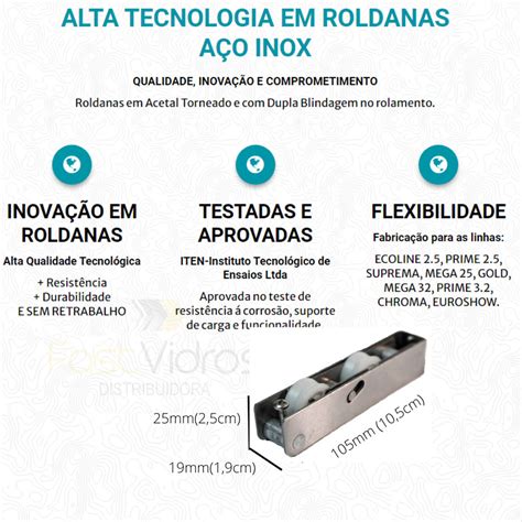 Roldana Inox Suprema Dupla Trilho V Convencional 150kg FAST VIDROS