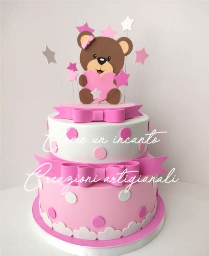 Torta Scenografica Finta Nascita Orsetto Rosa Baby Shower Battesimo