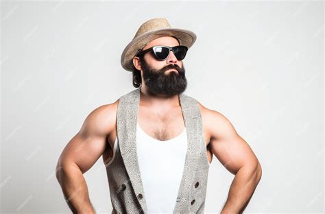 Premium Photo Handsome Man With Beard And Sunglasses Posing On A