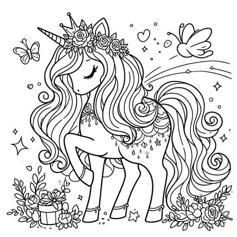 Coloriage Princesse Licorne et Château télécharger et imprimer