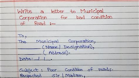 Write A Letter To Municipal Corporation For Bad Condition Of Road YouTube