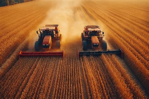 La cosecha de cultivos agrícolas en los campos con la ayuda de modernos