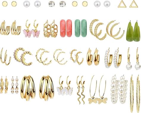 MILACOLATO Lot Boucles D oreilles Femme 30 Paires Perles Dorées Pour