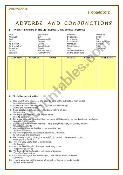 Connectors Adverbs And Conjunctions Esl Worksheet By Xcharo