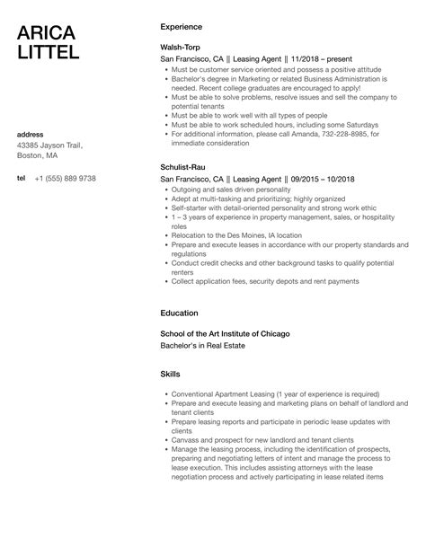 Leasing Agent Resume Samples Velvet Jobs