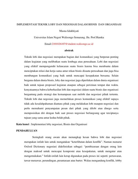 PDF Artikel Loby Dan Negosiasi Dalam Bisnis Dan Organisasi