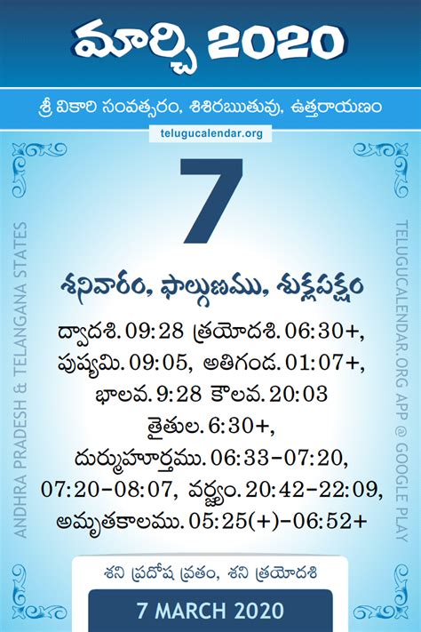 7 March 2020 Telugu Calendar Daily Sheet 732020 Printable Pdf Download