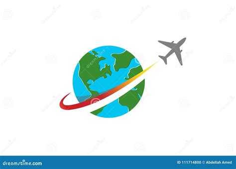 Circle Earth Planet Airplane Creative Logo Stock Vector - Illustration ...