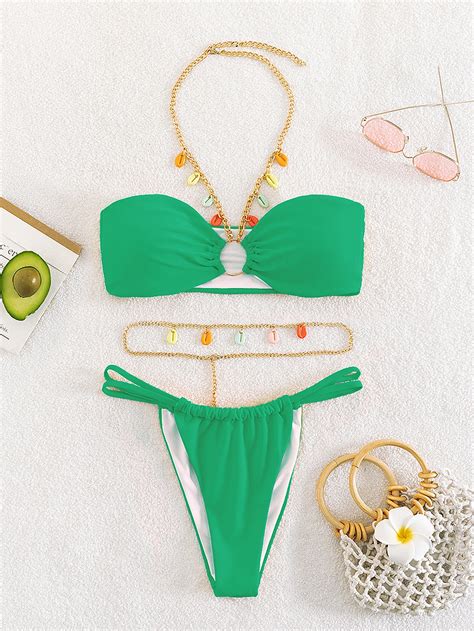 Shein Swim Bae Ring Linked Halter Bikini Swimsuit Shein Usa