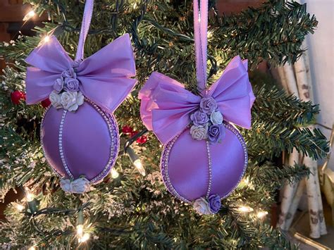 LAVENDER SATIN ORNAMENTS Set 2 Christmas, Holiday, Bridal Keepsake Ornaments Lavender Silk ...