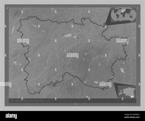 Voru County Of Estonia Grayscale Elevation Map With Lakes And Rivers