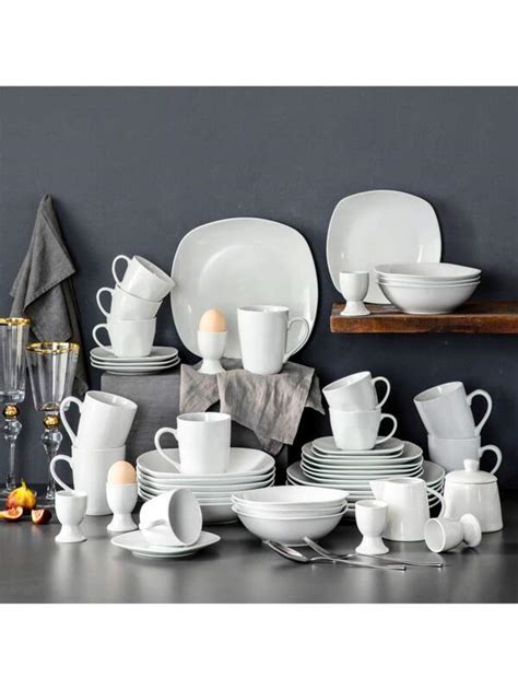 Malacasa Square Dinnerware Sets Piece Porcelain Gray White Dishes