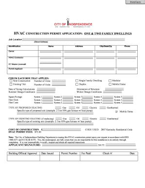 Fillable Online Cityofindependence HVAC CONSTRUCTION PERMIT APPLICATION