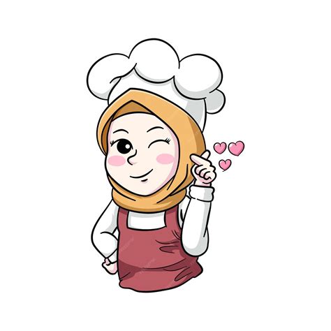 Premium Vector Cute Muslim Female Chef Vector Showing Finger In Love