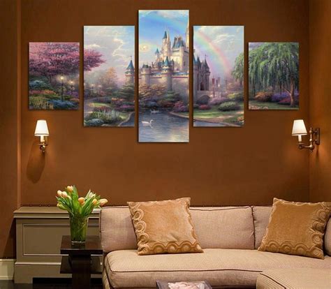 Disney Princess Fairy Castle Abtract 5 Panel Canvas Art Wall Decor