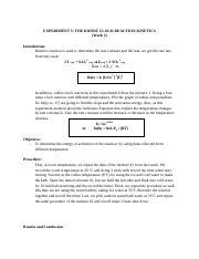 Lab Week Docx Experiment The Iodine Clock Reaction Kinetics