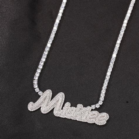 Custom Name Cursive Letter With Tennis Chain Cubic Zirconia Gold Silver