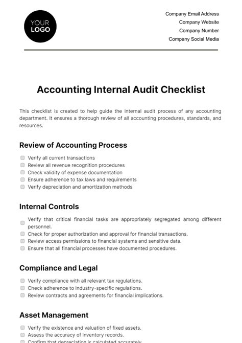 Free Accounting Internal Audit Checklist Template Edit Online