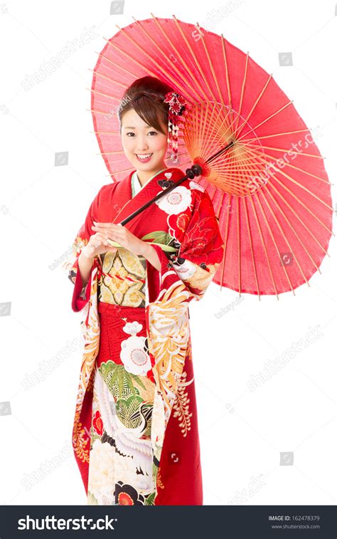 Japanese Traditional Kimono Woman On White Stock Photo 162478379 ...