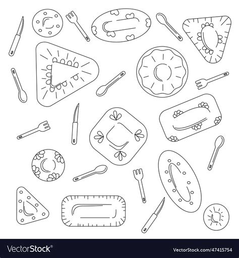 A set of different types and shapes of plates Vector Image