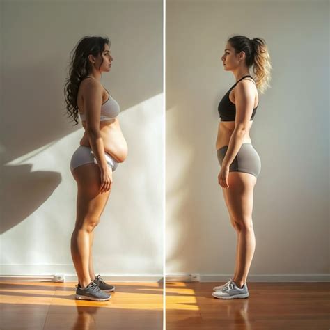 Figura Feminina Em Perfil Antes E Depois Da Perda De Peso Foto Premium