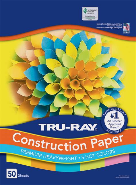 Tru Ray Heavyweight Construction Paper Stf9 Hot Assorted Colors 9 X 12 50 Sheets