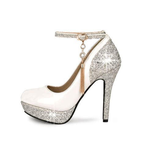 Leatherette Stiletto Heel Pumps Platform Closed Toe With Rhinestone