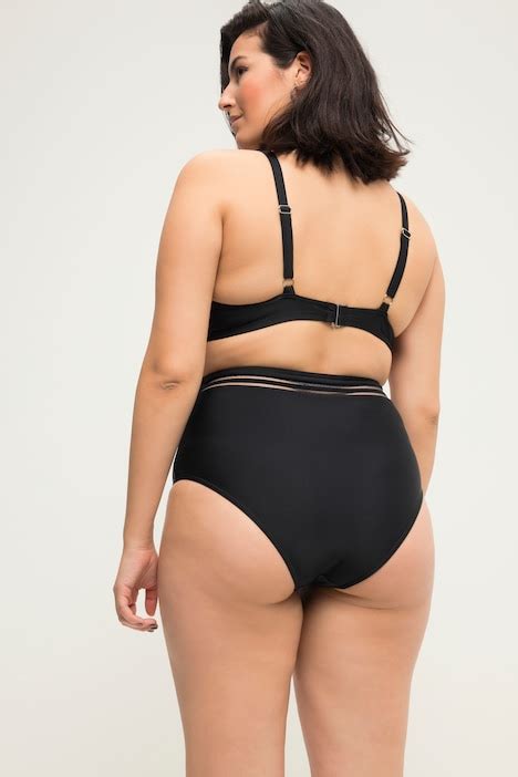 Mesh Panel High Waisted Bikini Bottoms Black Ulla Popken