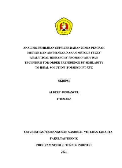 UNIVERSITAS PEMBANGUNAN NASIONAL VETERAN JAKARTA FAKULTAS TEKNIK