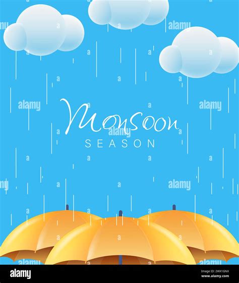 Monsoon Season Sale With D Realistic Umbrella Vector Illustration