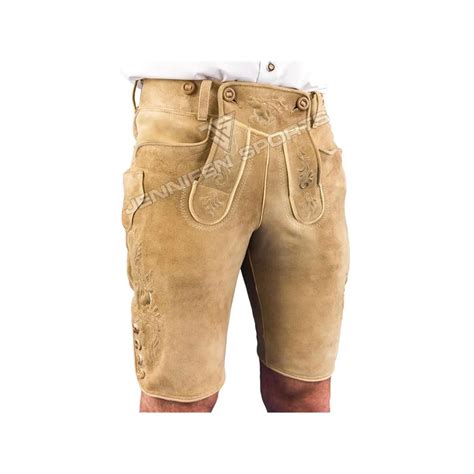 Bavarian Mens Genuine Cowhide Suede Leather Lederhosen Short Front