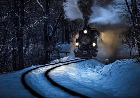 Vintage Steam Locomotives In Snow