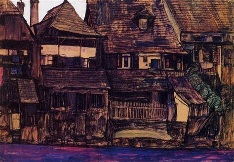 Reproduções De Pinturas Casas no Moldau Krumau 1910 por Egon Schiele