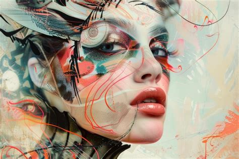 Premium Photo Surreal Portrait Featuring Abstract Makeup With Digital