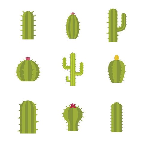 Cactus Icon Set Flat Style 9012530 Vector Art At Vecteezy