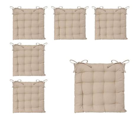 Lot De 6 Galettes De Chaise En Coton Beige 38 X 38 Cm Coussin De