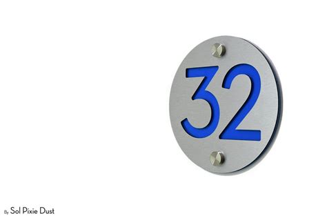 Modern House Numbers One Number Round Alucobond With Blue Acrylic