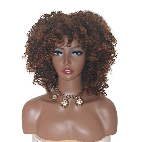 Ombre Brown Curly Wig With Bangs Soft Bouncy Big Natural Curls