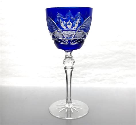 Vintage Cobalt Blue Wine Goblet Glass Hock Cut To Clear Full Etsy