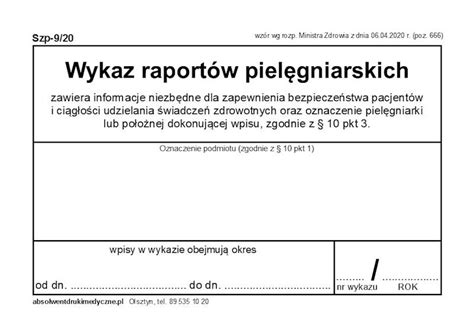 Szp 9 20d Wykaz raportów pielęgniarskich A4b 80k Drut doDrukuj