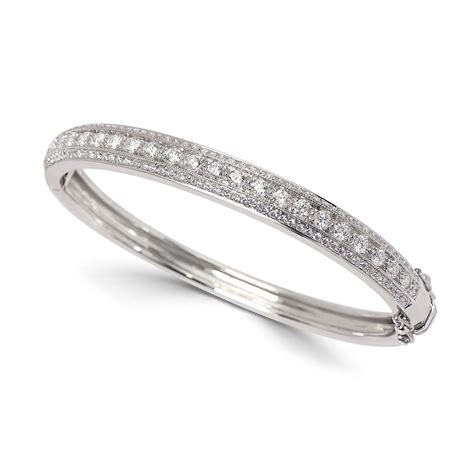 Solid 14kt White Gold Diamond Hinged Bangle Bracelet Arax Jewellery